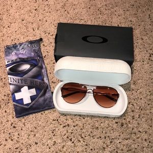 Oakley Rose Gold Sunglasses, Case, and Soft Case